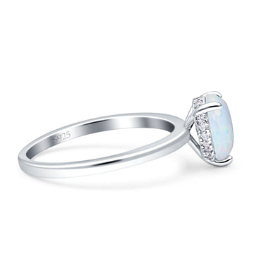 Solitaire Hidden Halo Teardrop Pear Engagement Ring Lab Created White Opal 925 Sterling Silver Wholesale